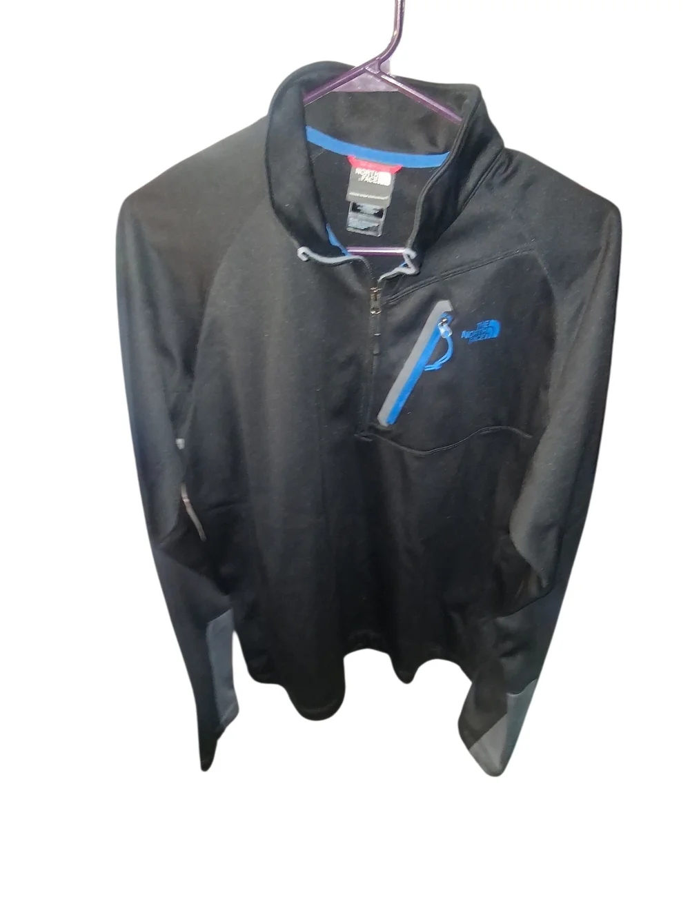 The North Face Men's Black Quarter-zip Pullover Jacket with Blue Accents
